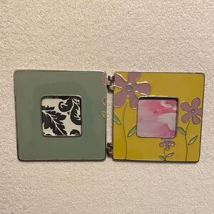 Floral Enamel Double Picture Frame - Yellow & Sage